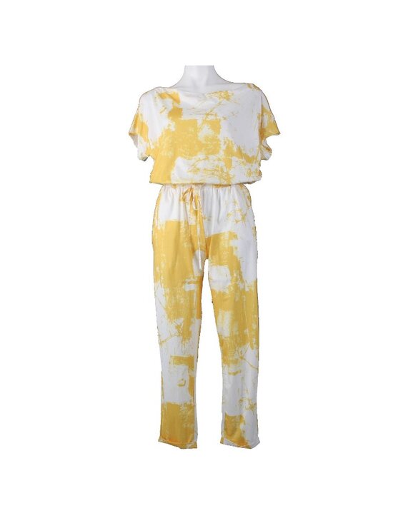 Dress Day Pants - Dress Day Jumpsuit $43 Sz M Yellow White Short Sleeve Poly Jumpsuit